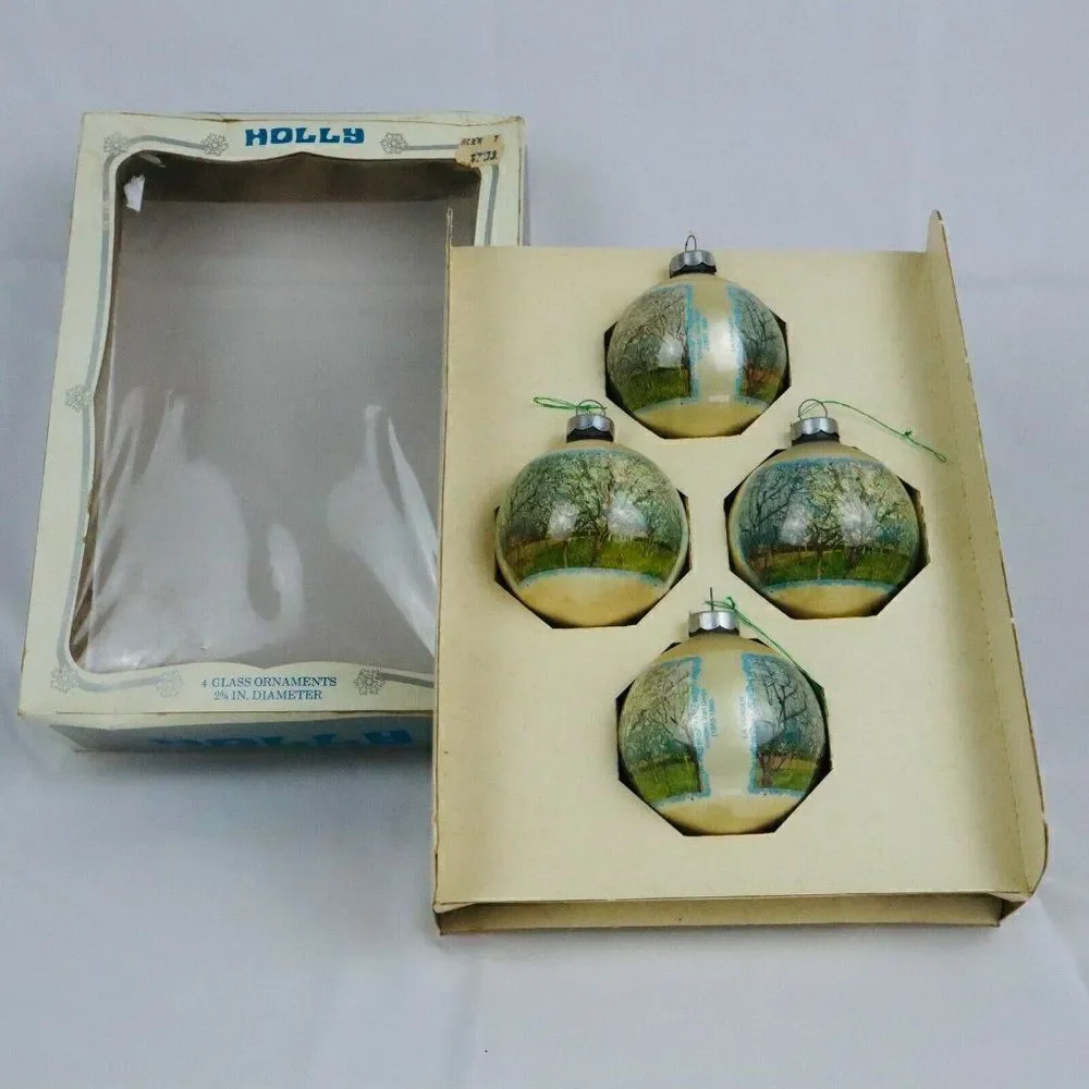 VTG Rare HTF Holly 4 Vincent Van Gogh La Verger Christmas Glass Ornaments USA